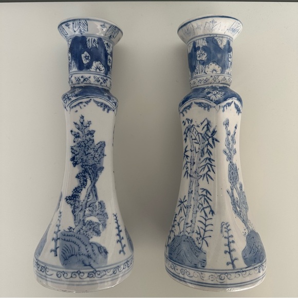 Williams Sonoma Other - Two Vintage Williams Sonoma Chinoiserie Hand Painted Candle Holders Blue, White